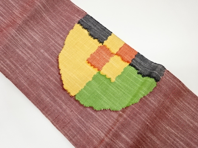 リサイクル　手織り真綿紬抽象丸模様織出し名古屋帯